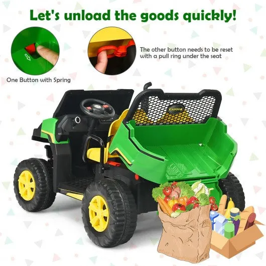 12V Battery Powered Kids Ride On Dumpbed Truck RC-Green