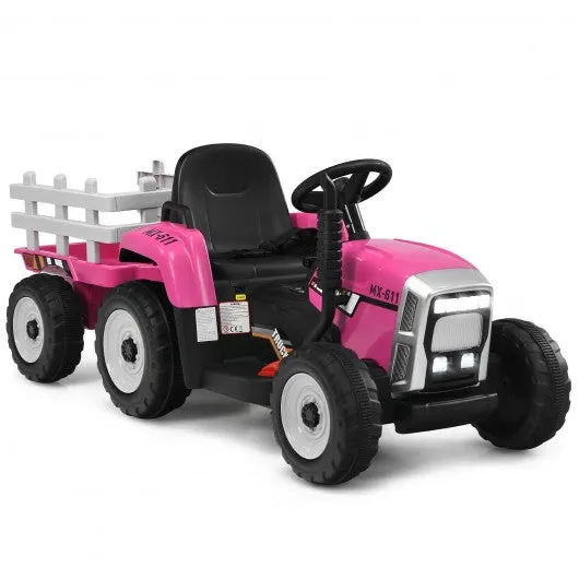 12V Kids Ride On Tractor with Trailer Ground Loader-Pink