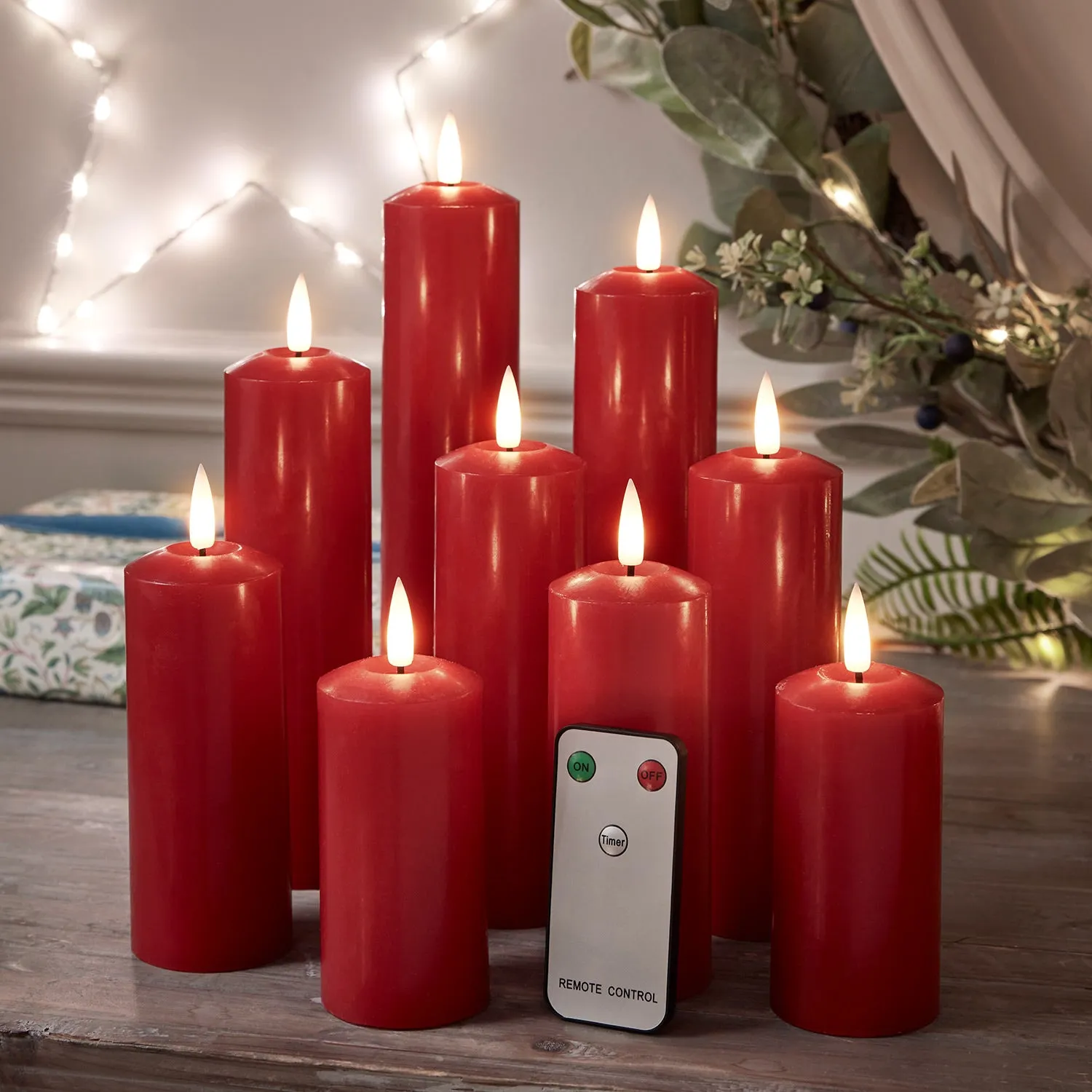 9 TruGlow® Red LED Slim Pillar Candles With Remote Control