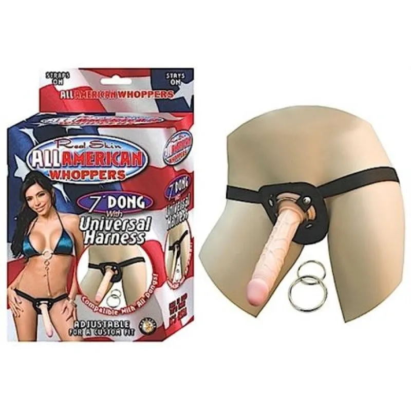 All American Whoppers 7-Inch Dong With Universal Harness-Flesh