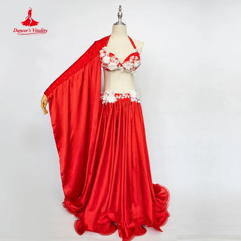 Belly Dance Set Women Customsized Senior Bra satin Long Skirt 2pcs Cihldren Female Orienta Belly Dance Poprong Performance Suit