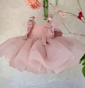 Big Bow flower Dress for girls sleeveless Feather Baby birthday party Princess dress Colors can be customized