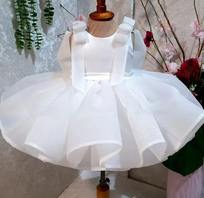 Big Bow flower Dress for girls sleeveless Feather Baby birthday party Princess dress Colors can be customized