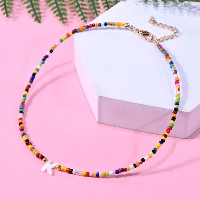 Bohemia Beaded Choker Necklace For Women Short Boutique DIY A-Z Letter Shell Pendant Female Neck Chains Bead Party Jewelry 2021