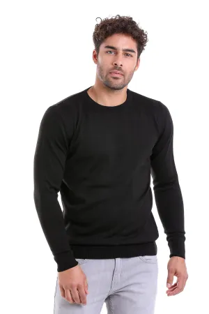 Comfort Fit Wool Blend Black Crewneck Sweater