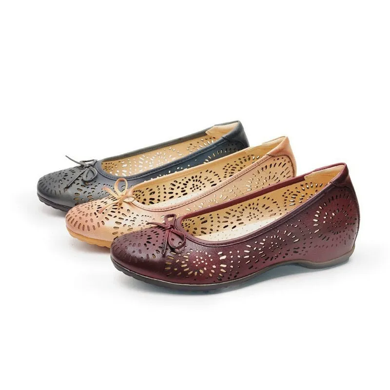 Cut Out Soft Leather Ballet Flats Slip on Loafers for Women Handmade in 7 Colors