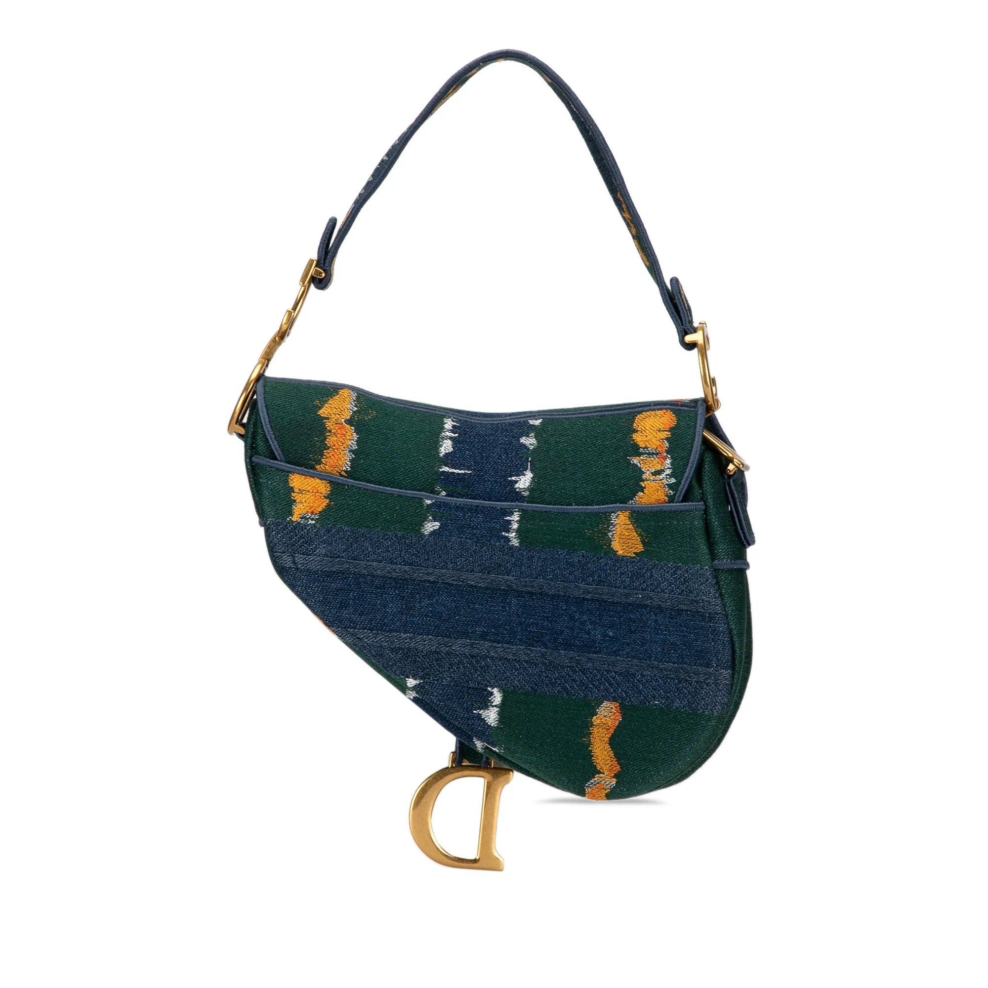 Dior Saddle Bag Medium Green Embroidered Canvas