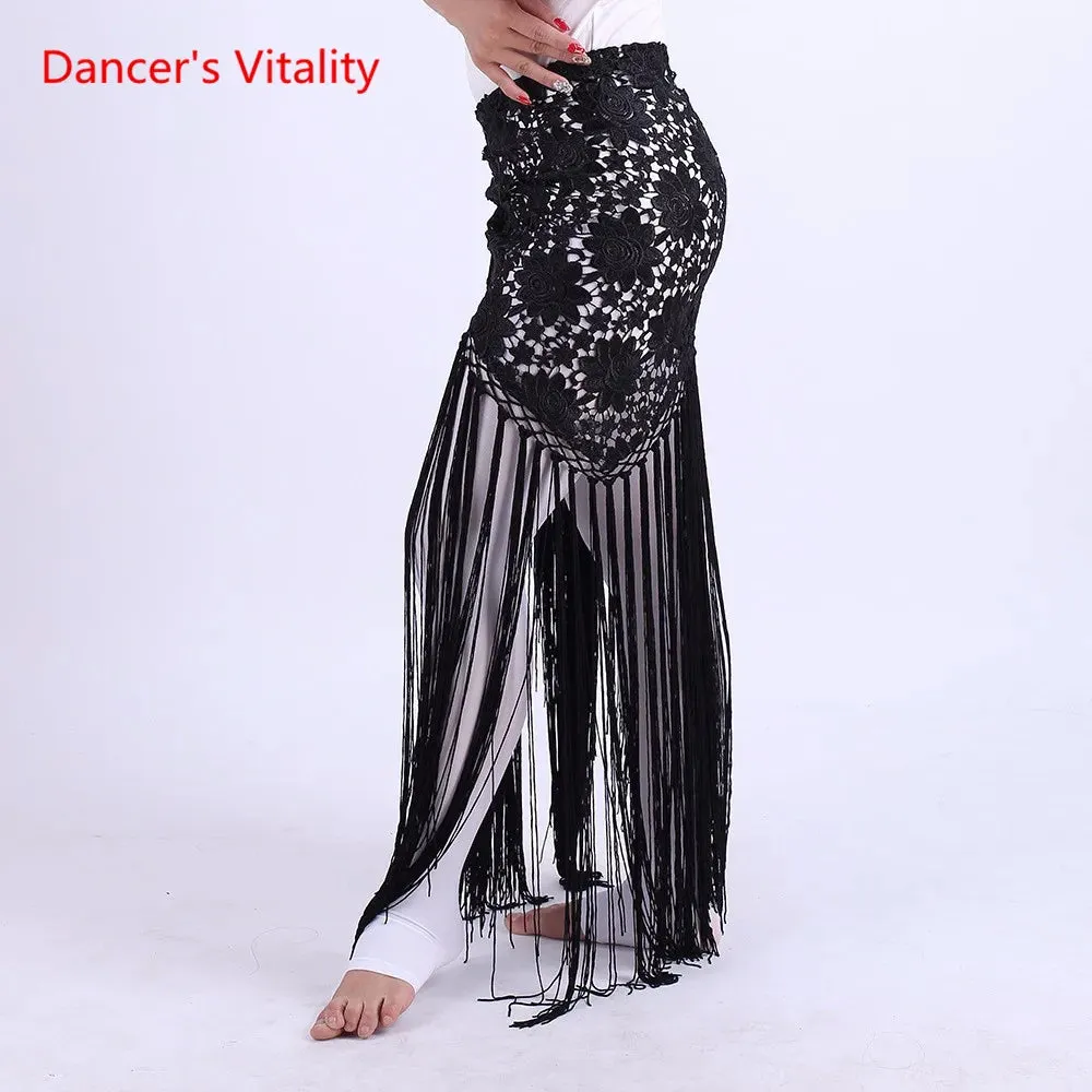 Hand-Made Clothes For Belly Dancing Women's Clothes For Dancing flowers Long Fringe Hand-Knitted Triangular Belt Belly Dance Hip