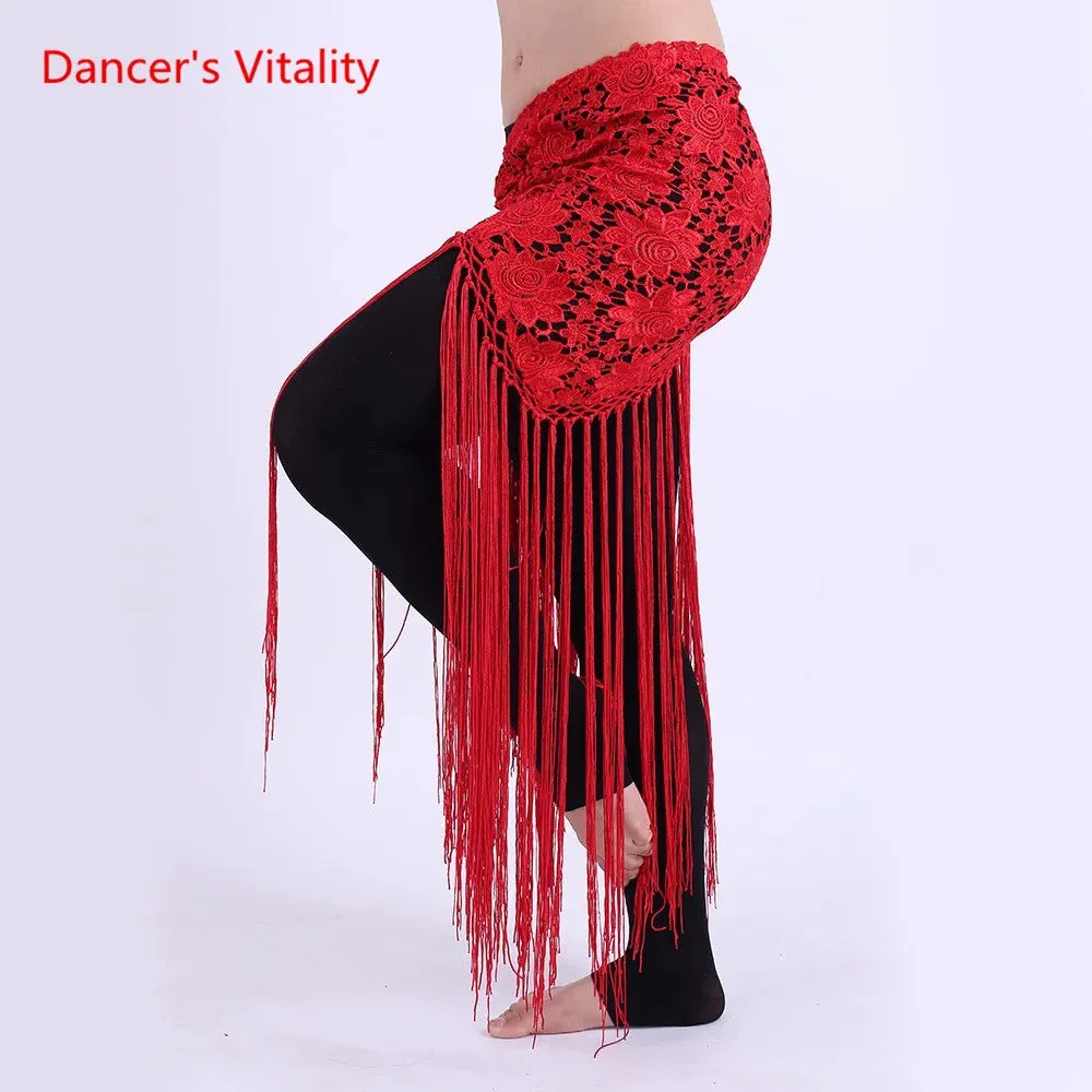 Hand-Made Clothes For Belly Dancing Women's Clothes For Dancing flowers Long Fringe Hand-Knitted Triangular Belt Belly Dance Hip