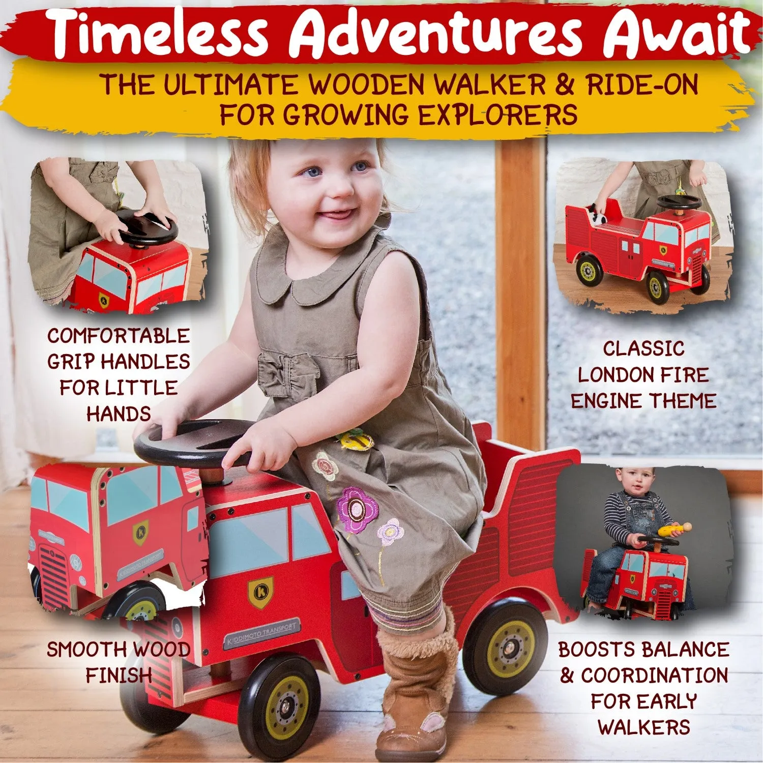 Kids Wooden Ride on Fire Engine