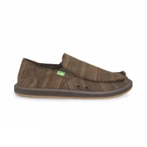 Sanuk Donny Dark Brown Vintage Denim Stripe Shoes