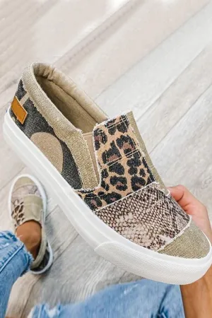 Snake Leopard Mixed Print Slip-on Canvas