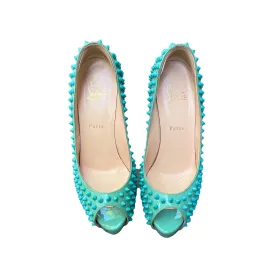 Turquoise Spikes Platform Heels - 10