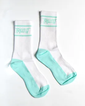 Two Stripe Logo Socks - White/Mint