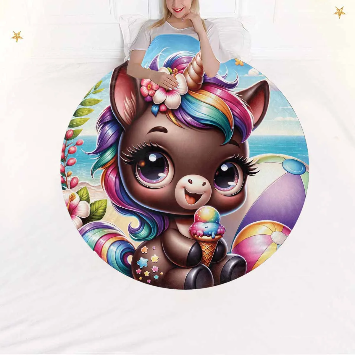 Unicorn_Awd35126  Circular Micro Fleece Blanket 47"