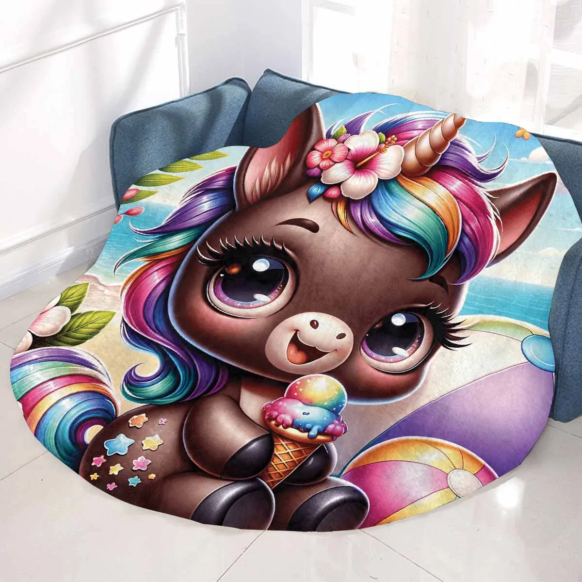 Unicorn_Awd35126  Circular Micro Fleece Blanket 47"