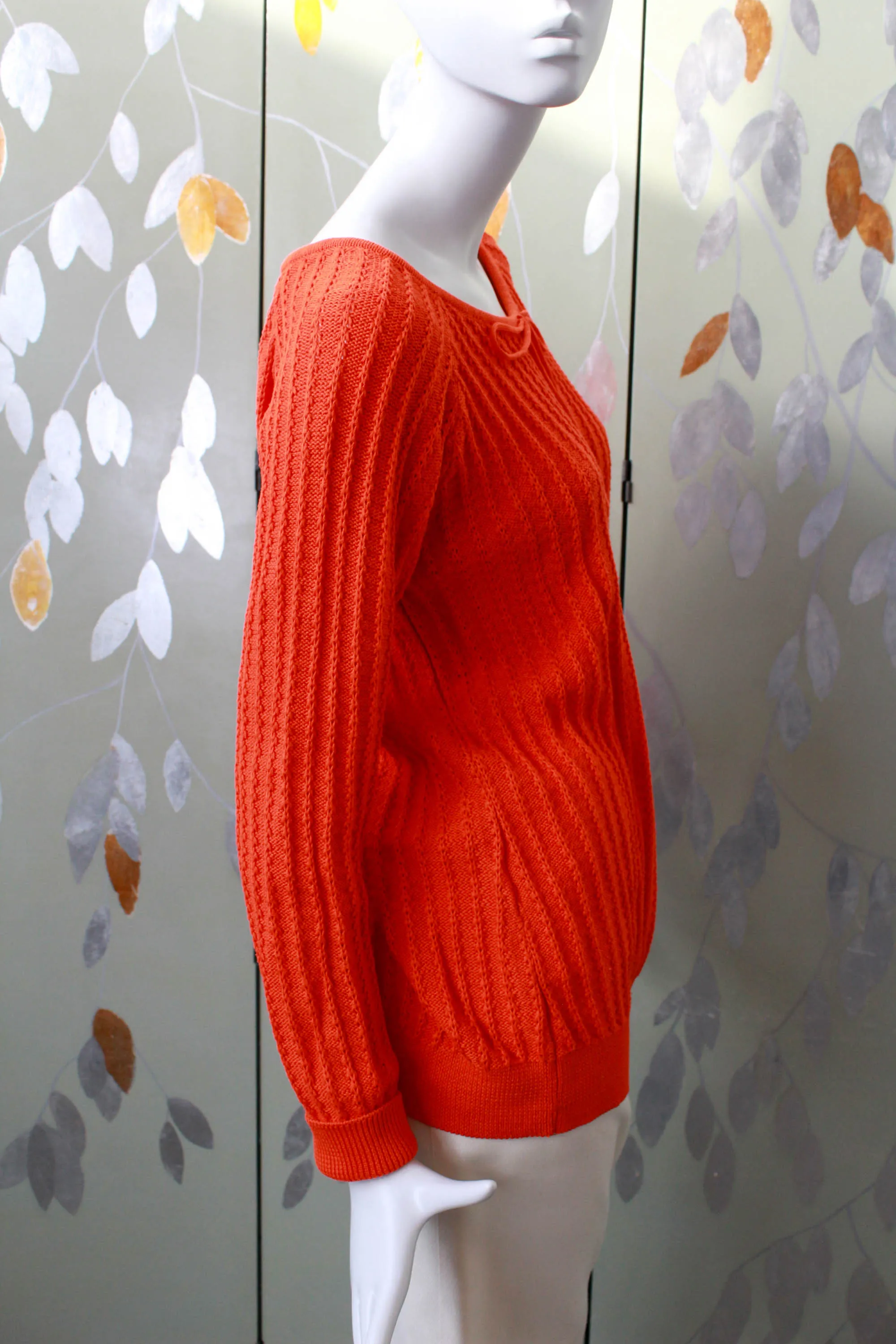 Vibrant Orange Knit Cotton Sweater, Large