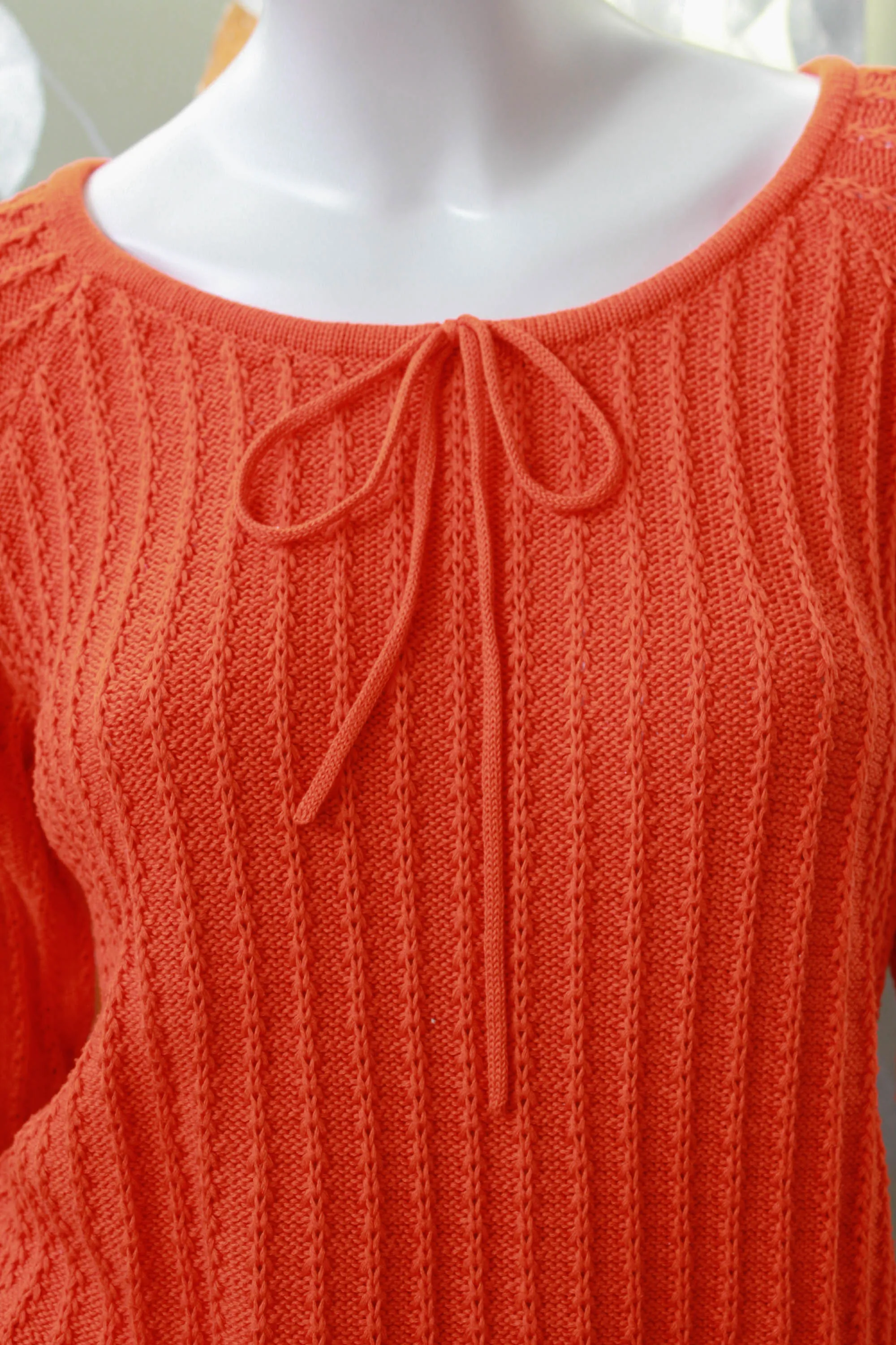 Vibrant Orange Knit Cotton Sweater, Large