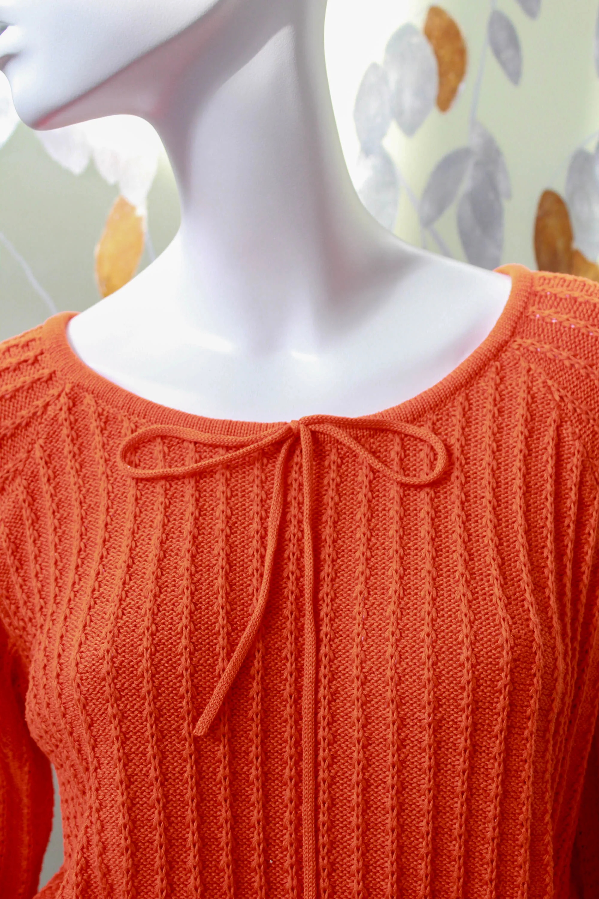 Vibrant Orange Knit Cotton Sweater, Large