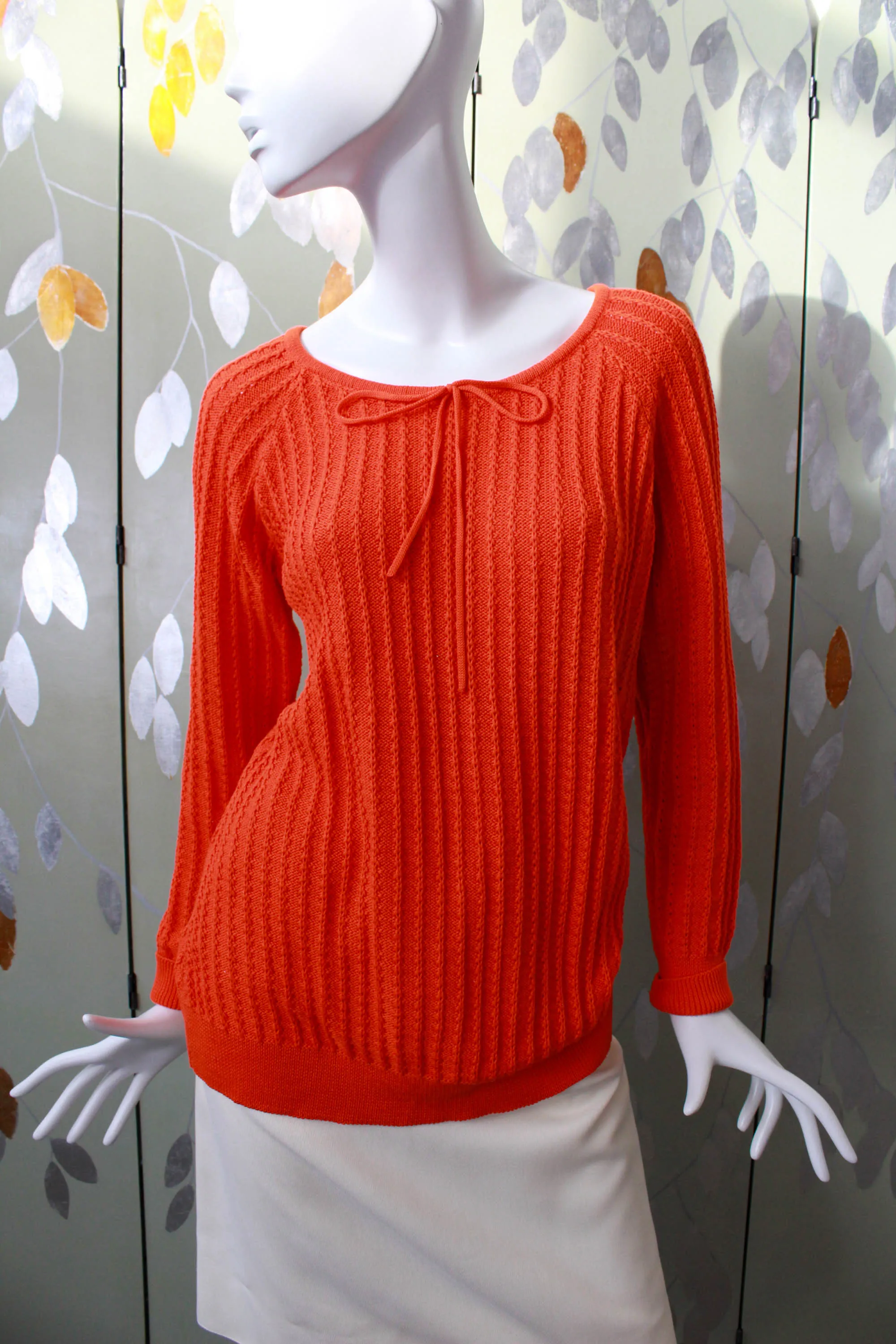 Vibrant Orange Knit Cotton Sweater, Large