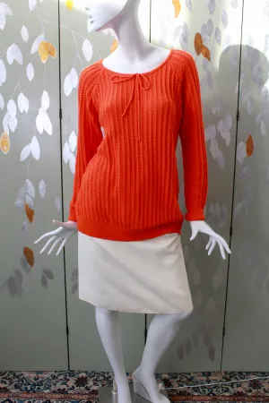 Vibrant Orange Knit Cotton Sweater, Large